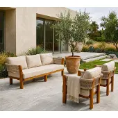 AEA Gartenlounge Set 3-Sitzer Sofa Sessel Beige Elegant Komfortabel