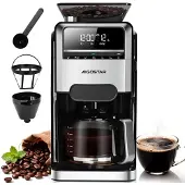 Aigostar Kaffeemaschine mit Mahlwerk, 7 Mahlgrade, 3 Aroma-Stufen, Schwarz – 1.5