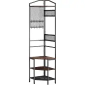 Vevor Eckgarderobe (181 cm Hoch) mit Haken, Ablagefläche & Stahlrahmen, Garderobenständer mit Kippsicherung, Verstellbaren und Rutschfesten Füße, Garderobenregal für Eingangsbereich Büro Wohnzimmer