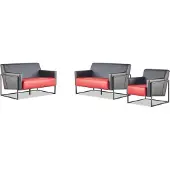 AEA Sofas Leder Set 2-Sitzer Sessel Schwarz Rot Couch 1-Sitzer Ledersofas