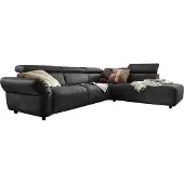 KAWOLA Sofa RISO Ecksofa mit motorischer Sitztiefenverstellung Leder schwarz Recamiere rechts