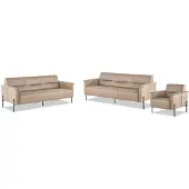 AEA Ledersofas Beige Edelstahl Set 3-Sitzer Sessel Modern Leder Holz Couch
