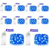 Dripio Kupferdraht-Lichterkette 1m, 10 LEDs, Timer, Set von 10, Blau
