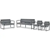 AEA Komplett Set Sofas 3-Sitzer 2-Sitzer Sessel Schwarz Ledersofas Edelstahl