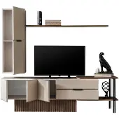 AEA Wohnwand TV Ständer Wandschrank RTV Lowboard Beige Holz Regale