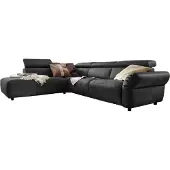 KAWOLA Sofa RISO Ecksofa mit motorischer Sitztiefenverstellung Leder schwarz Recamiere links