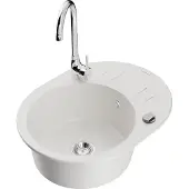 Mexen Kevin 1 Becken-Granitspüle mit Abtropffläche und Mischbatterie Telma, Weiß - 6517-20-670200-00