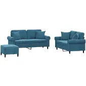 vidaXL 3-tlg. Sofagarnitur mit Kissen Blau Samt