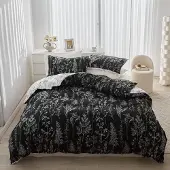 Sonstiges Bettwäsche 135x200 cm 2-teilig Schwarz Weiß Botanisch Mikrofaser mit Reißverschluss