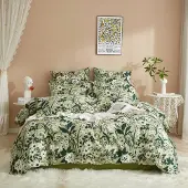 Sonstiges Bettwäsche-Set 4-teilig 135x200cm + 2x 80x80cm Baumwolle Dunkelgrün Blumenmuster