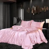 Gezu Bettwäsche Set Satin 155x220cm 3teilig Rosa Glänzend mit Reißverschluss