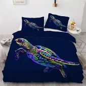 Sonstiges Bettwäsche-Set Meeresschildkröte 155x220 cm 3-teilig Mikrofaser 3D Motiv mit Reißverschluss
