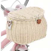 Merkloos Abnehmbare Fahrradtasche für Kinder mit Rattan-Look und Schulterriemen