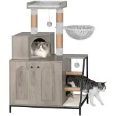 Sonstiges Kratzbaum mit Katzenklo-Schrank 121 cm Greige