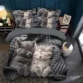 Merkloos Bettwäsche-Set für ein Doppelbett mit niedlichen Katzenmotiven