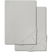 CloudComfort Doppelpack Basic Spannbettlaken Jersey-Stretch silber grau 120 x 200 cm (2 Stück)