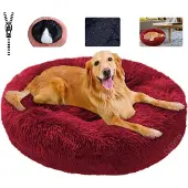 Sonstiges Haustierbett flauschig, gemütlich, waschbar, Hundekissen, entspannend, Angst reduzierend, Wine Red, 3XL-100cm