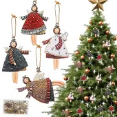 Sonstiges Weihnachtsanhänger Engel Holz 20 Stück 4 Designs Adventskalender Füllung Baumschmuck
