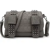 Merkloos Damen Gothic Punk Handtasche mit Totenkopf-Motiv – Umhängetasche mit Nieten