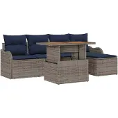 vidaXL Gartensofa-set 6 stk. Grau und Marineblau Poly-Rattan