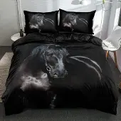 Sonstiges Bettwäsche Set 135x200cm Schwarz 3D Pferdemotiv Mikrofaser 2-teilig mit Reißverschluss