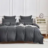 Gezu Bettwäsche-Set Baumwolle Mako Satin 135x200cm Grau Anthrazit 2-teilig mit Reißverschluss
