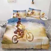 Sonstiges Bettwäsche-Set 155x220 cm 3-teilig Mikrofaser 3D Motocross mit Reißverschluss
