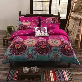 Sonstiges Bettwäsche-Set 155x220cm Boho Mandala Lila 3-teilig mit 2 Kissenbezügen 80x80cm