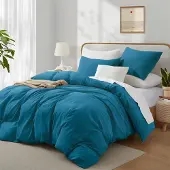 Sonstiges Bettwäsche-Set 155x220 cm 3-Teilig Baumwolle Türkis Petrol