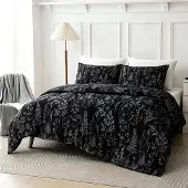 Sonstiges Bettwäsche-Set 155x220 cm 3-teilig Mikrofaser Botanisch Schwarz