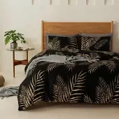 Sonstiges Bettwäsche-Set 135x200 cm 4-teilig Mikrofaser Blätter Schwarz