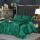 Sonstiges Bettwäsche Set 200x200 cm Dunkelgrün Satin Glanz 3-teilig mit Reißverschluss