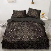 Sonstiges Bettwäsche Set 155x220cm Schwarz Gold Mandala 100% Mikrofaser 2 Kissenbezüge 80x80cm