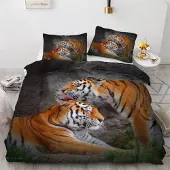 Sonstiges Bettwäsche-Set Tiger 135x200 cm 2-teilig Mikrofaser 3D Motiv mit Reißverschluss
