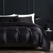 Sonstiges Bettwäsche-Set Satin Schwarz 155x220cm + 80x80cm Glatt Glanzsatin 100% Polyester