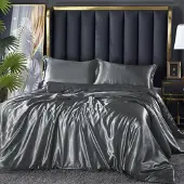 Sonstiges Bettwäsche-Set 4-teilig 135x200cm Glanzsatin Dunkelgrau Microfaser mit Reißverschluss