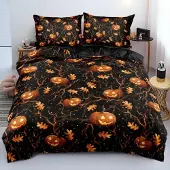 Sonstiges Bettwäsche-Set 155x220 cm 2x 80x80 cm Halloween Kürbis Microfaser Reißverschluss