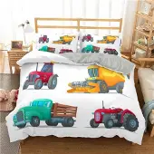 Sonstiges Bettwäsche Set 135x200cm + 80x80cm Grün Technisches Fahrzeug Mikrofaser mit Reißverschluss