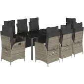 vidaXL 9-tlg. Garten-Essgruppe mit Kissen Grau Poly Rattan