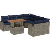 vidaXL Gartensofa-set 9 stk. 8-Sitzanzahl Grau und Marineblau