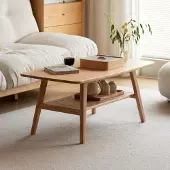 Sonstiges Couchtisch Eiche Massivholz 80x50x44 cm 2 Ebenen Naturfarbe