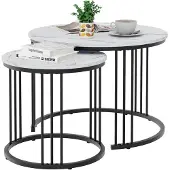 Sonstiges Couchtisch Set Rund 2er Set Weiß Marmor Schwarz Metallgestell
