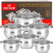 Zilner Edelstahl Kochtopfset für Induktion, 12-teilig