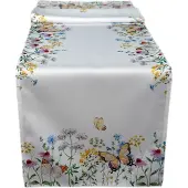 Texpot Tischwäsche mit Motiv Frühlingsblumen und Schmetterlinge 40 x 140 cm