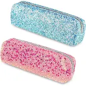 Markenlos Stifteetui aus Glitter-Oxford 2er Set schlank mit Reißverschluss (B)