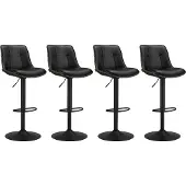 Vasagle Barhocker 4er Set, höhenverstellbar, drehbar, mit Rückenlehne und Fußstütze, Tintenschwarz