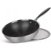 Edenberg Edelstahl Wok-Pfanne mit Deckel, 28cm, Induktion