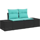 vidaXL Garten-Sofa mit Kissen 184 x 62 x 69 cm Poly-Rattan