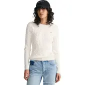 Gant für Damen. 4800100 Weißer Pullover mit Rundhalsausschnitt (S), Lässig, Bio-Baumwolle