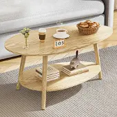 Sonstiges Couchtisch Oval, Beistelltisch Doppelschicht Holzwerkstoff Natur